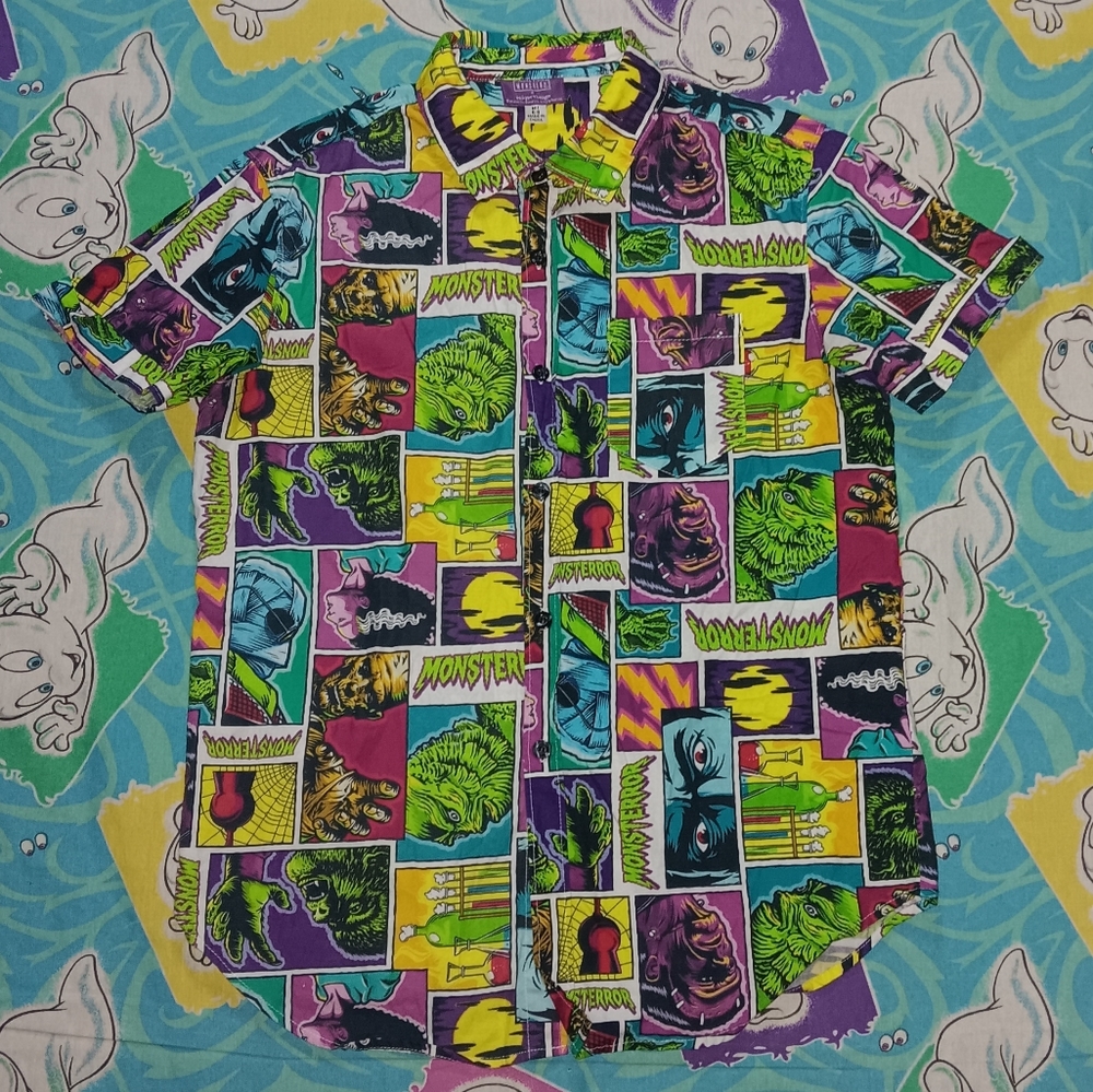 Universal Monsters x Unique Vintage Button Up Shirt Horror Movie Tee Nights